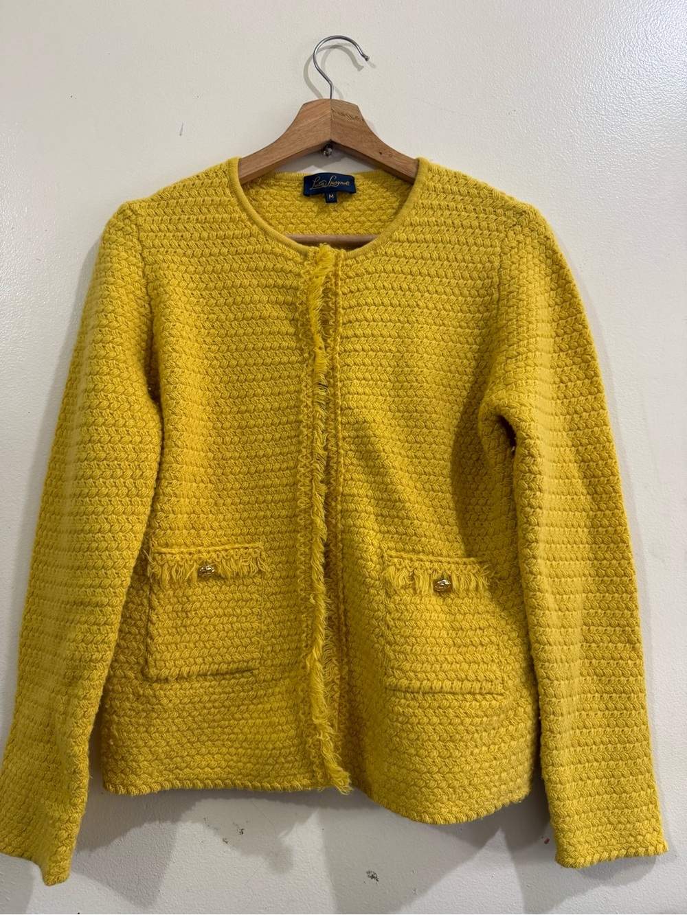 Luisa Spagnoli Canary Yellow Textured Open-Front Cardigan